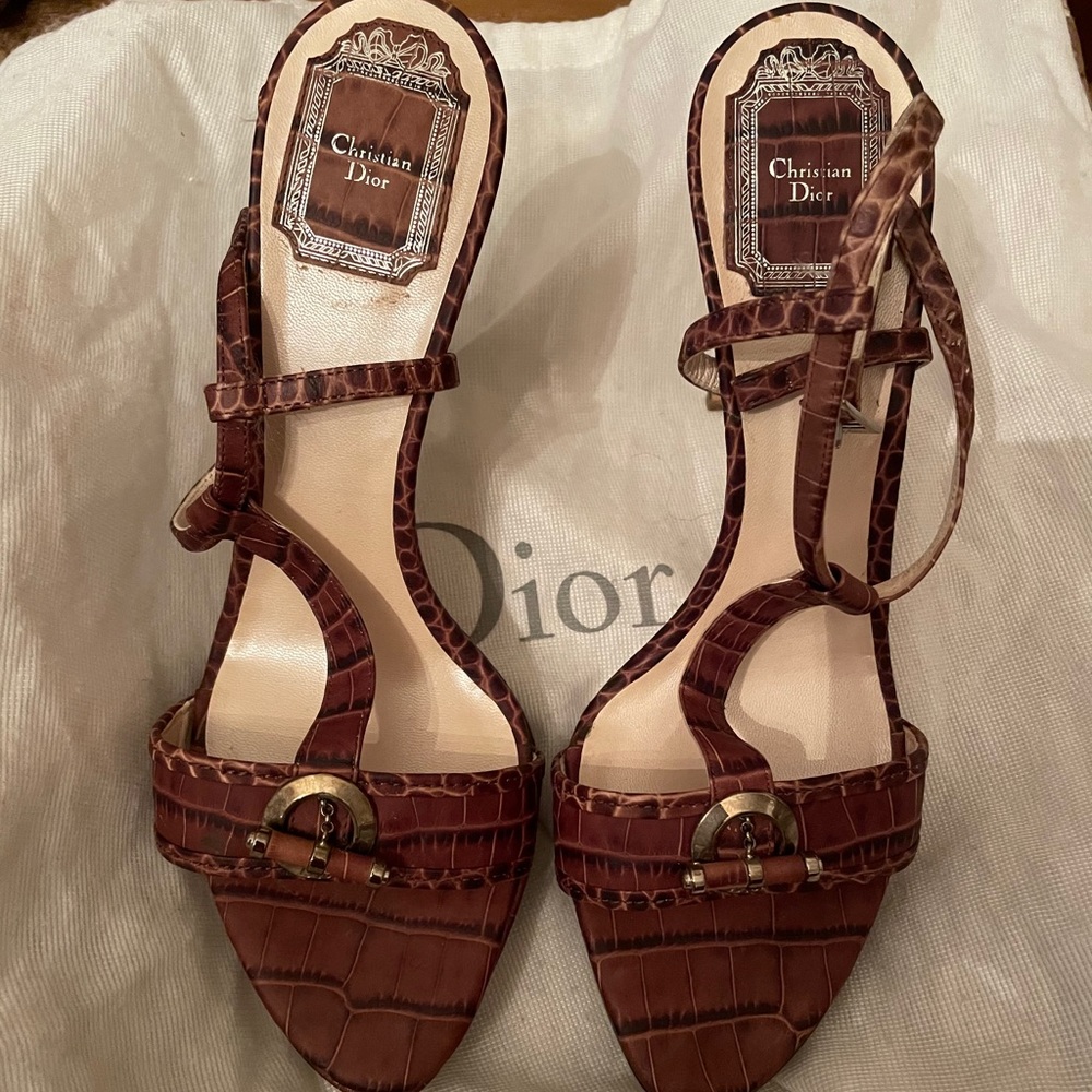 Dior brown snakeskin T-strap size 38 1/2